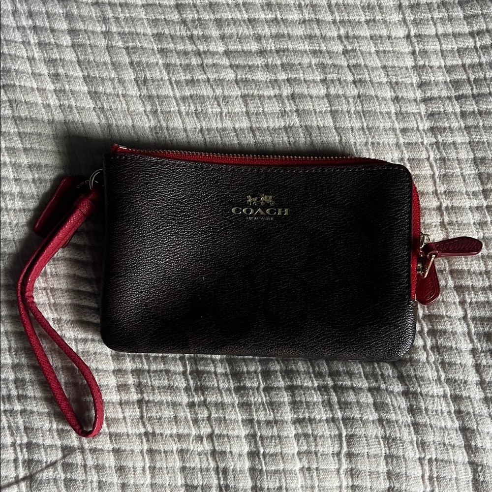 Coach Dark Brown and Red Wristlet